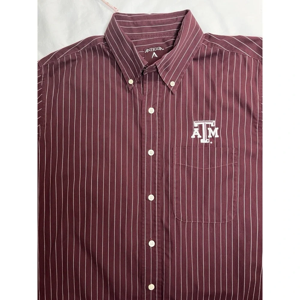 Texas A&M Aggies Antigua Button Down Shirt Men's M Maroon Stripes Long Sleeve - Picture 6 of 14